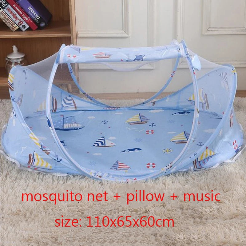 Portable Baby Bed with Folding Mosquito Net & Pillow – Newborn Cradle Mesh Tent