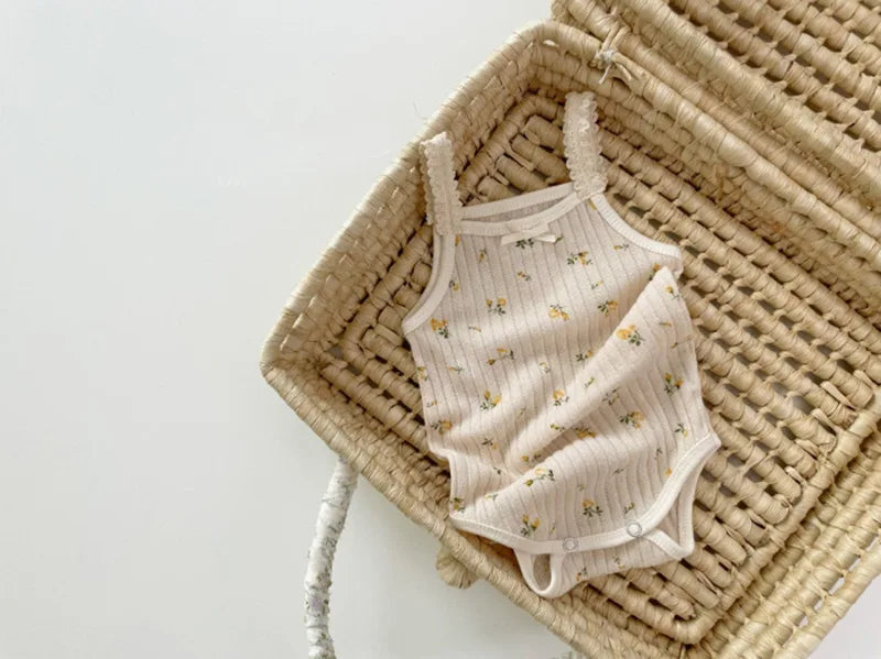 Summer Baby Girl Floral Bodysuit – Sleeveless Cotton Jumpsuit (0-24M)