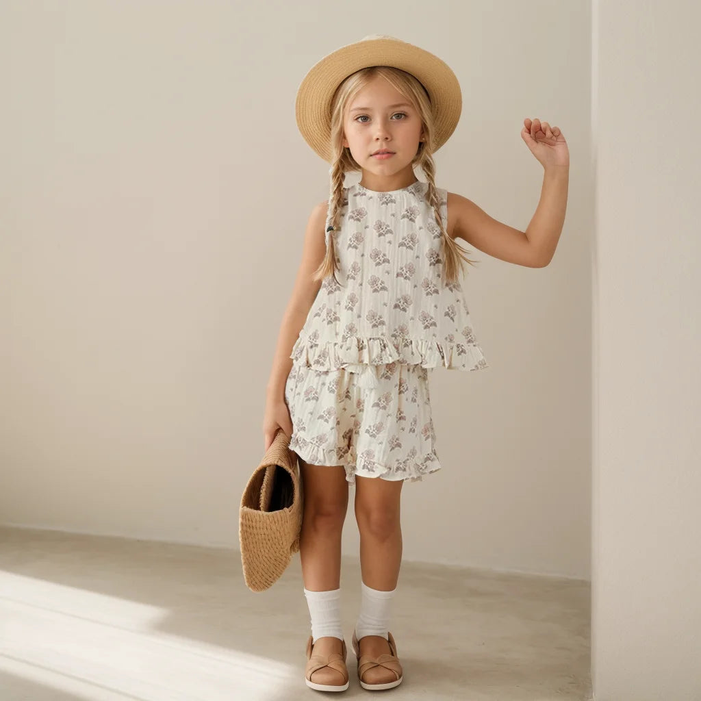 Summer Toddler Baby Girl Outfit – 2PCS Organic Cotton Holiday Set