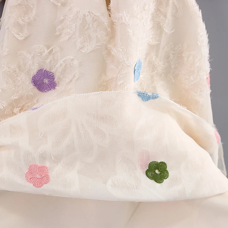 Girls' Summer Dress – Sleeveless Round Neck with Colorful Flower & Big Bow