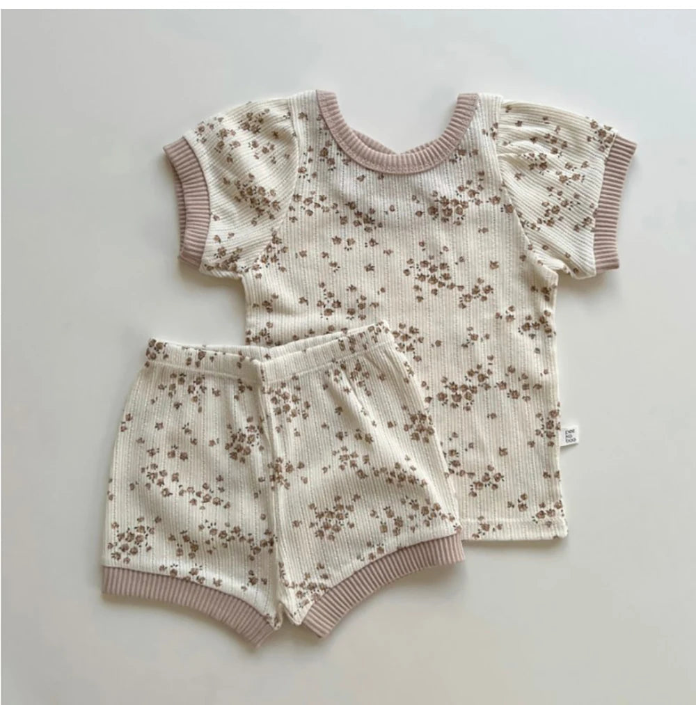 Korean Baby Outfit – 0-1Y Floral Knit Cotton 2-Piece Set