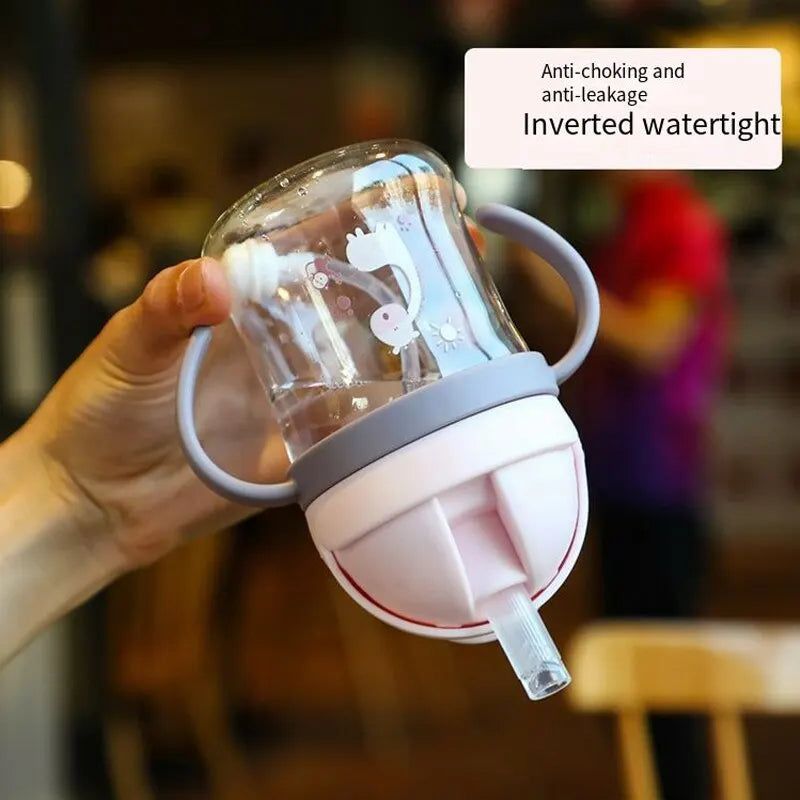 250ml Baby Drinking Cup – Pink Wide-Caliber Bottle with Straw & Handle