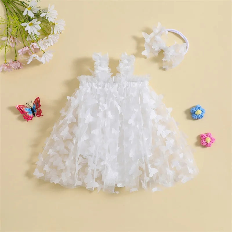 2PCS Baby Girl Summer Outfit – Mesh Bodysuit & Tulle Tutu with Headband