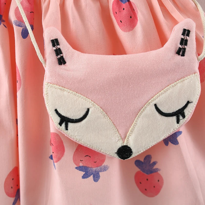 2pcs Girls Cute Strawberry Sleeveless Doll Collar Summer Dress & Bag Set Clothes