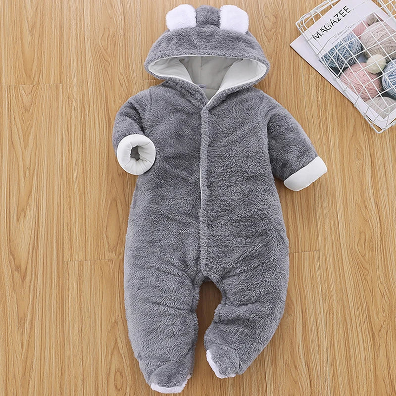 Winter Baby Romper – Hooded Ear Jumpsuit for Newborns with Long Sleeves