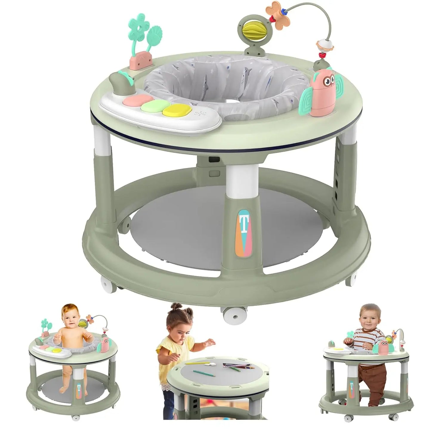 Baby Walker – 5 Adjustable Heights, 360° Swivel Seat & Detachable Toys