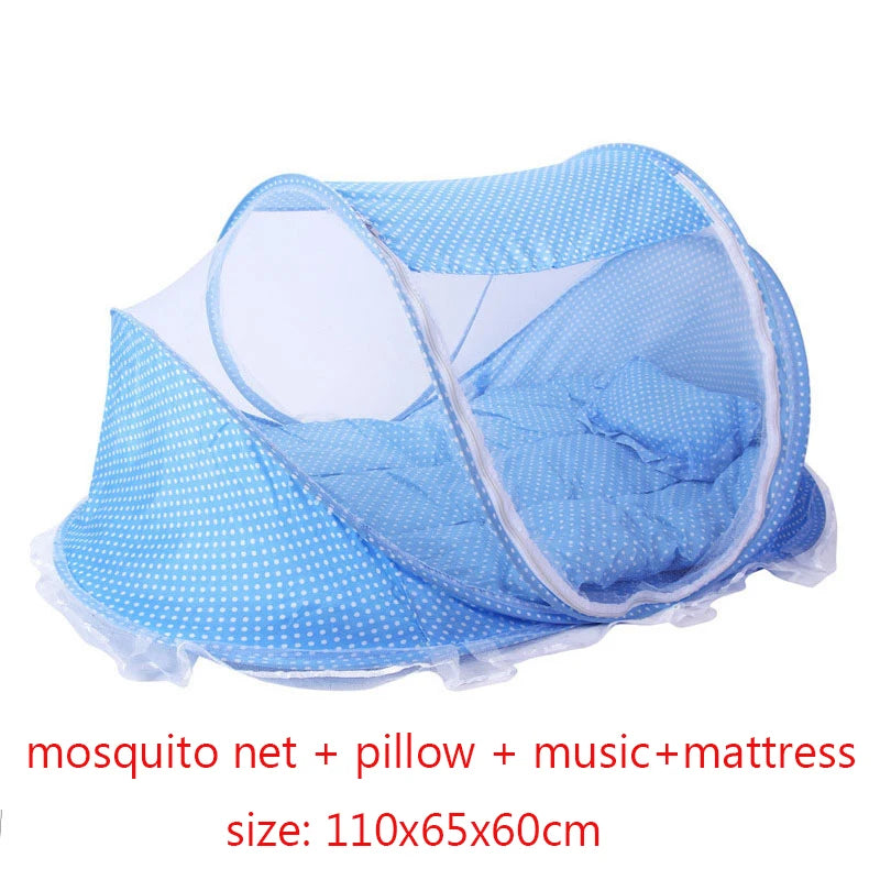Portable Baby Bed with Folding Mosquito Net & Pillow – Newborn Cradle Mesh Tent