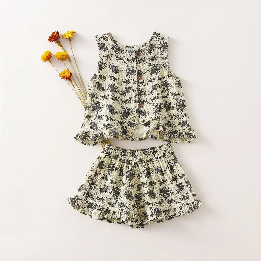 Summer Toddler Baby Girl Outfit – 2PCS Organic Cotton Holiday Set