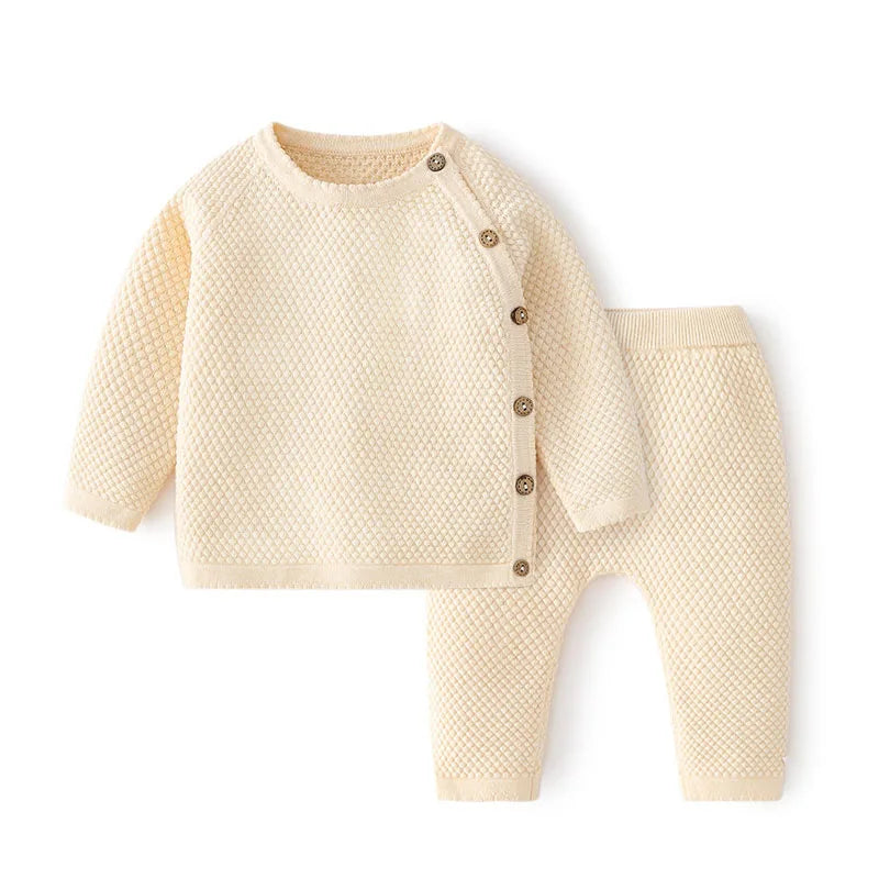 Spring Cotton Baby Clothes Set – Unisex Knitted Sweater & Pants Ensemble