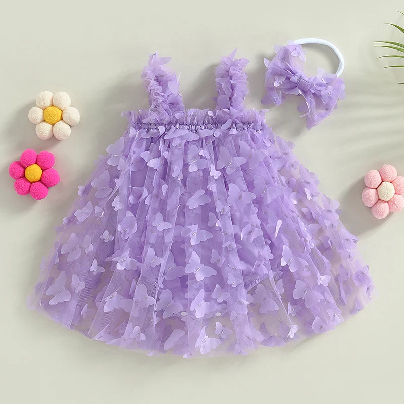 2PCS Baby Girl Summer Outfit – Mesh Bodysuit & Tulle Tutu with Headband
