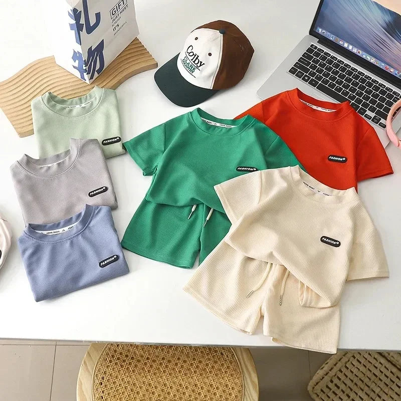2PCS Kids Summer Outfit – Cotton T-Shirt & Shorts Set for Boys & Girls