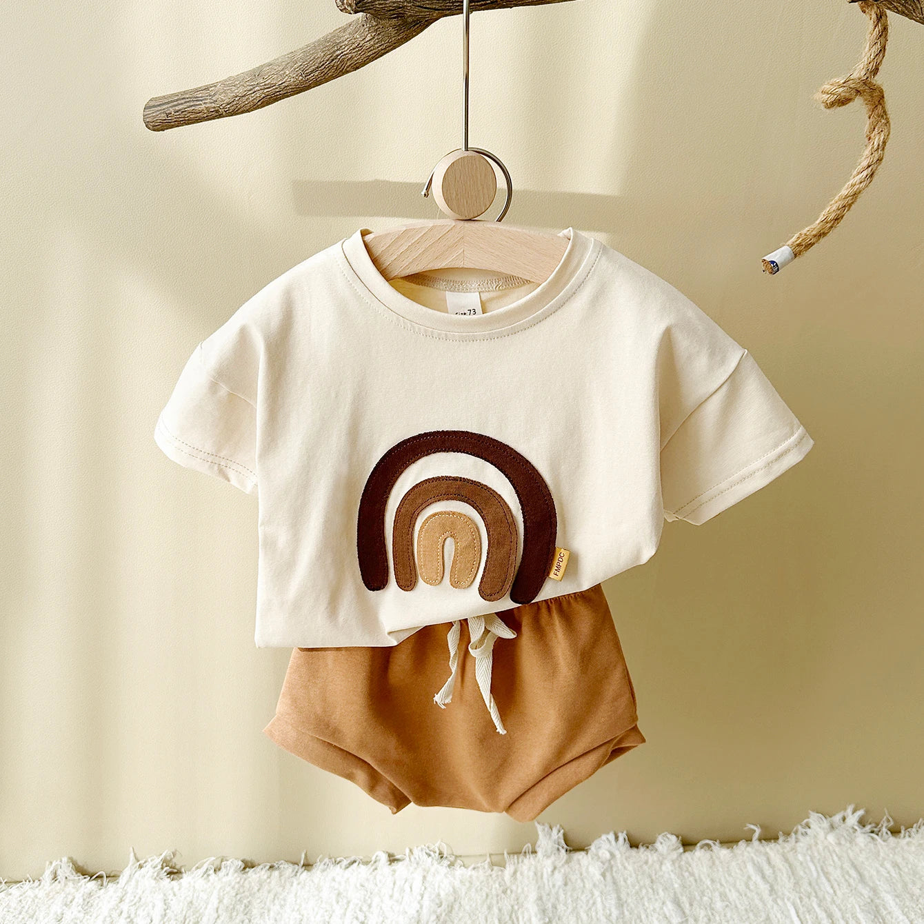 Baby Outfit – Rainbow Patchwork T-Shirt & Beach Shorts Set