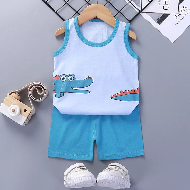 Kids Summer Cotton Vest & Shorts Set – Unisex Sleeveless Outfit