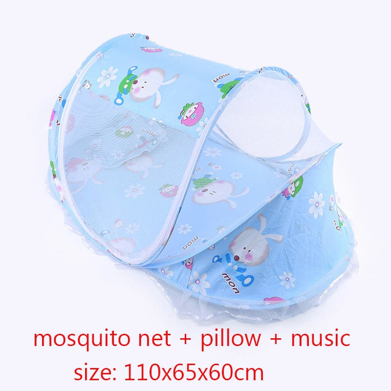 Portable Baby Bed with Folding Mosquito Net & Pillow – Newborn Cradle Mesh Tent