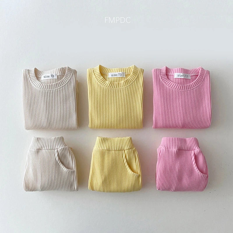 Toddler Outfit – Waffle Cotton Sweatshirt & Pants Set (2PCS)