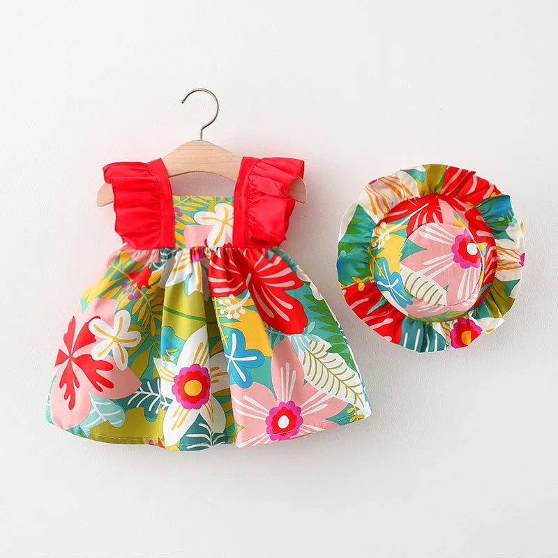 Baby Girl Summer Dress – Floral Sleeveless Outfit with Hat (0-3Y)