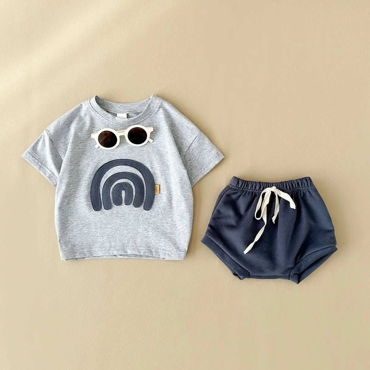Baby Outfit – Rainbow Patchwork T-Shirt & Beach Shorts Set