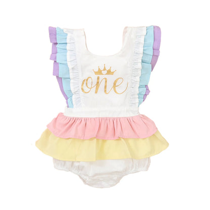 0-18M Baby Girl Birthday Romper – Ruffle Rainbow Jumpsuit