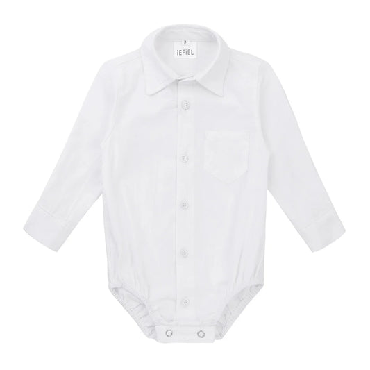 Baby Boy Formal Shirt – White Long Sleeve Jumpsuit for Weddings & Parties (Newborn)