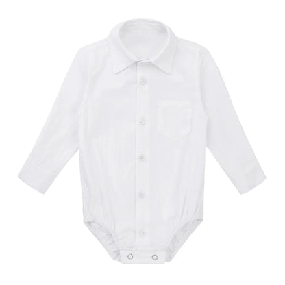Baby Boy Formal Shirt – White Long Sleeve Jumpsuit for Weddings & Parties (Newborn)