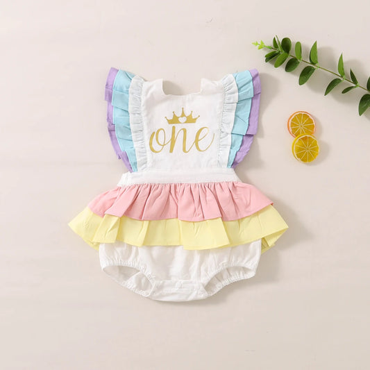 0-18M Baby Girl Birthday Romper – Ruffle Rainbow Jumpsuit