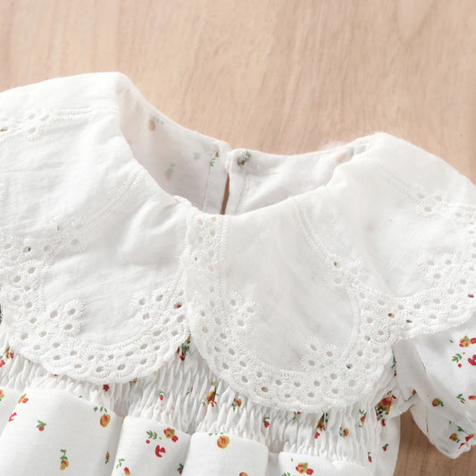 Baby Girl Summer Romper – Short Sleeve, Doll Collar, Flower Print Jumpsuit