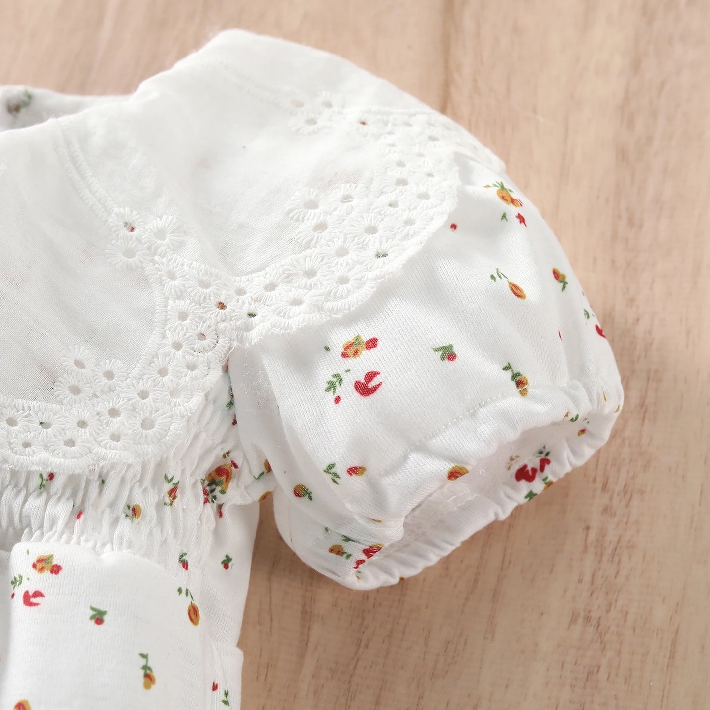 Baby Girl Summer Romper – Short Sleeve, Doll Collar, Flower Print Jumpsuit