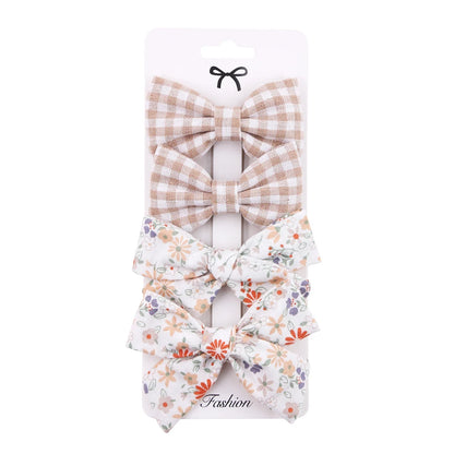 4Pcs Baby Bow Hair Clips - Leopard Dot Print, Lace Cotton Linen Barrettes