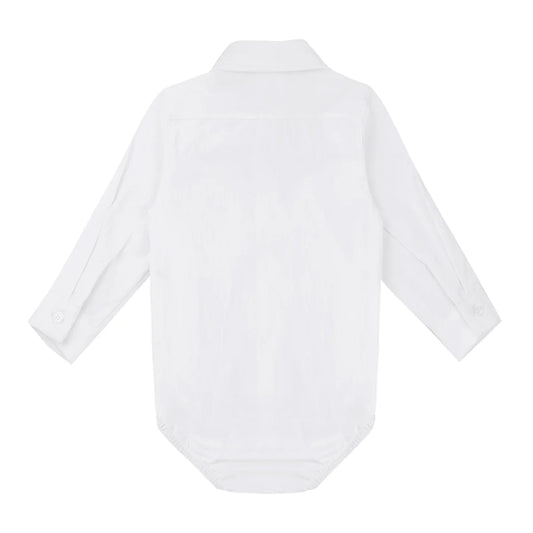 Baby Boy Formal Shirt – White Long Sleeve Jumpsuit for Weddings & Parties (Newborn)