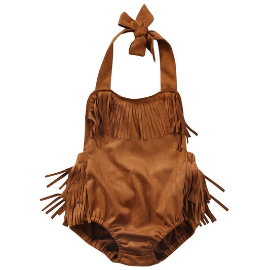 Summer Baby Girl Bodysuit – Sleeveless Tassel Playsuit (0-24M)
