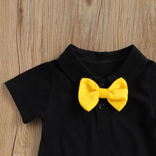 2PCS Baby Boy Gentleman Set – Bow Tie Romper & Suspender Shorts