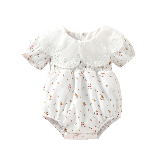 Baby Girl Summer Romper – Short Sleeve, Doll Collar, Flower Print Jumpsuit