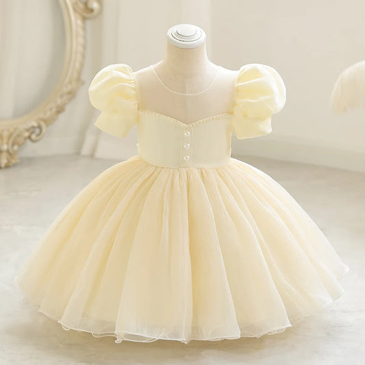 Baby Girl 1st Birthday Dress – Beaded Princess Baptism Party Dress