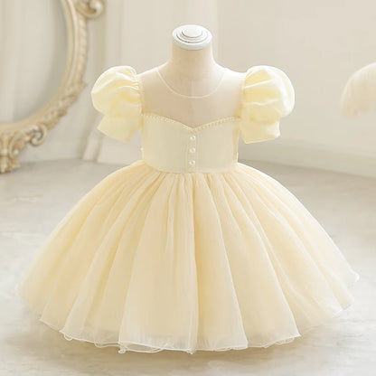Baby Girl 1st Birthday Dress – Beaded Princess Baptism Party Dress