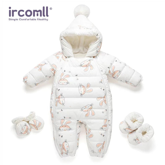 Baby Winter Duck Down Romper – Fleece Cartoon Jumpsuit