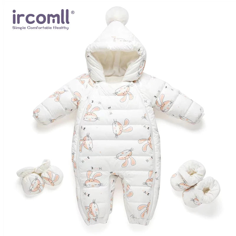 Baby Winter Duck Down Romper – Fleece Cartoon Jumpsuit