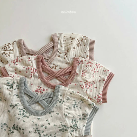 Korean Baby Outfit – 0-1Y Floral Knit Cotton 2-Piece Set