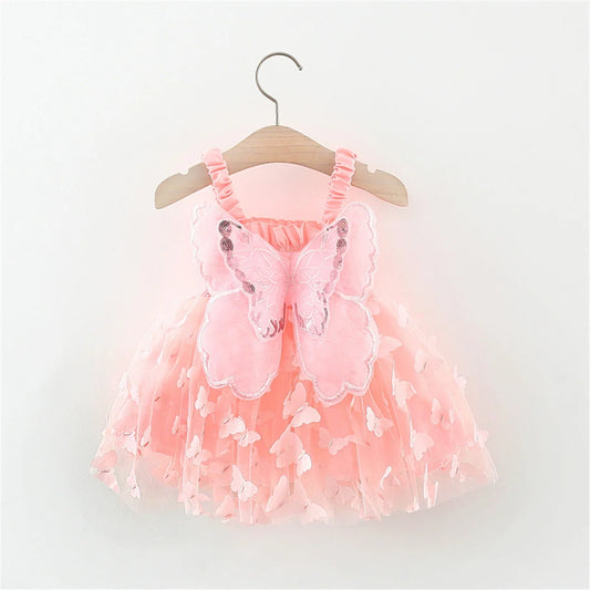 Baby Girl Princess Party Dress – Back Bow & Wing Embroidery Mesh Outfit (0-3Y)