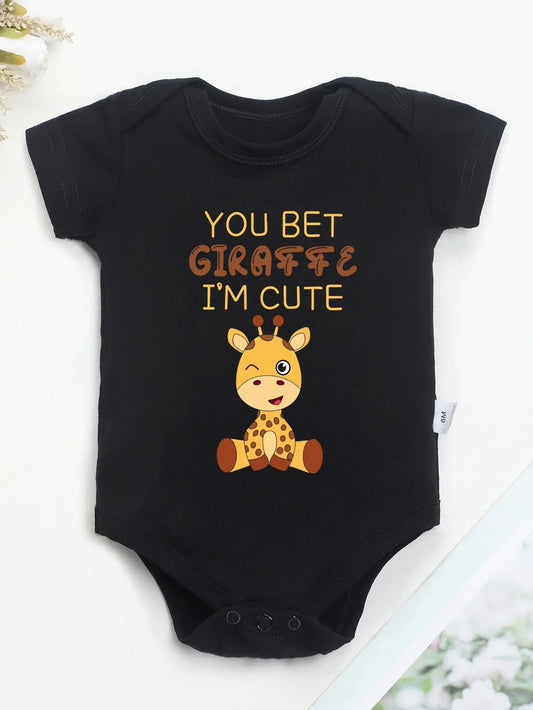 Cute Baby Jumpsuit – Cartoon Giraffe Print Summer Onesie for Boys & Girls