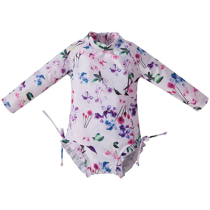 Baby Girl Long-Sleeve Swimsuit – Sun Protection & Stretch Fit