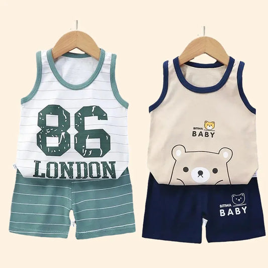 Kids Summer Cotton Vest & Shorts Set – Unisex Sleeveless Outfit