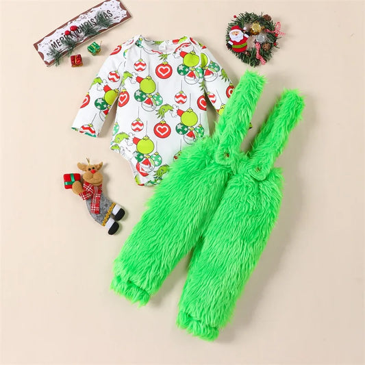 Long Sleeve Ball Print Romper & Suspender Pants Set (0-2Y)