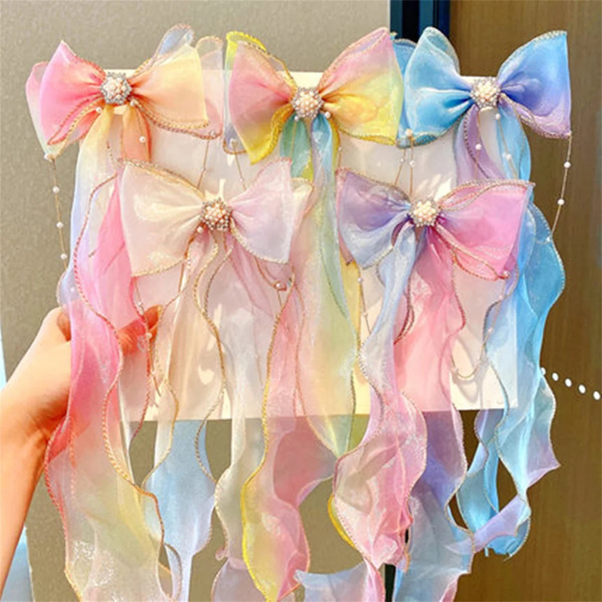 Princess Girl Large Ribbon Headband with Pearl & Flower Bow Hairpins – 5 Styles