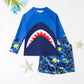 Summer Boys' Swimsuit Set – Long Sleeve Cartoon Sunscreen Top & Shorts (4-8Y)