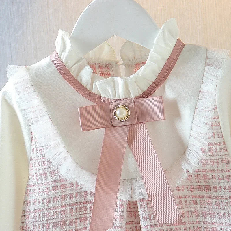 Spring Toddler Girl Dress – Korean Fashion Bow Mesh Plaid Princess Outfit