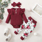 3PCS Baby Girl Outfit – Bodysuit, Pants & Headband Set (3-12M)