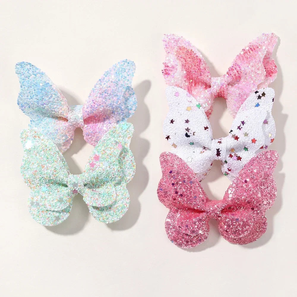 2-5Pcs Girls' Sequin Double Butterfly Hair Clips – Cute Bow Hairpins & Toddler Hair Accessories