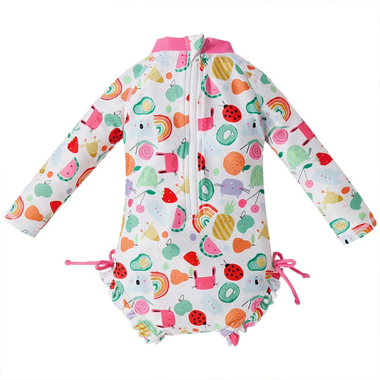 Baby Girl Long-Sleeve Swimsuit – Sun Protection & Stretch Fit