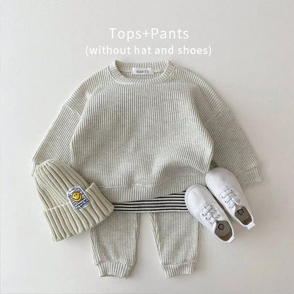 Toddler Outfit – Waffle Cotton Sweatshirt & Pants Set (2PCS)