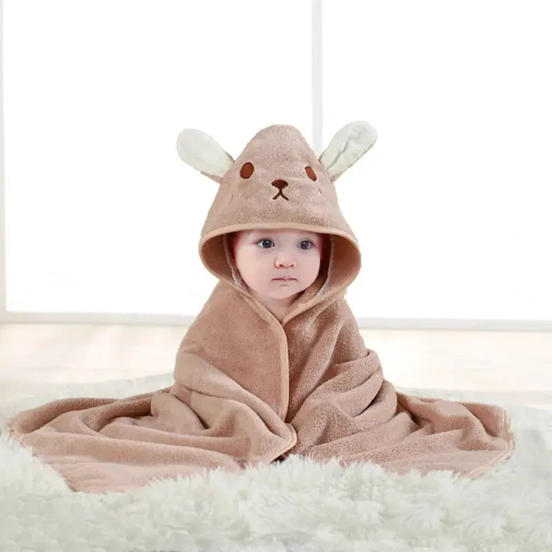 Cartoon Animal Hooded Baby Bath Towel – Soft, Absorbent Coral Velvet